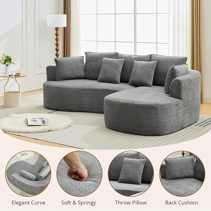Curved Cloud Boneless Couch 106’’ Modern Comfy L-Shape No Assembly Required Sofa with Chenille Fabric Deep Seat Loveseat + Chaise for Living Room