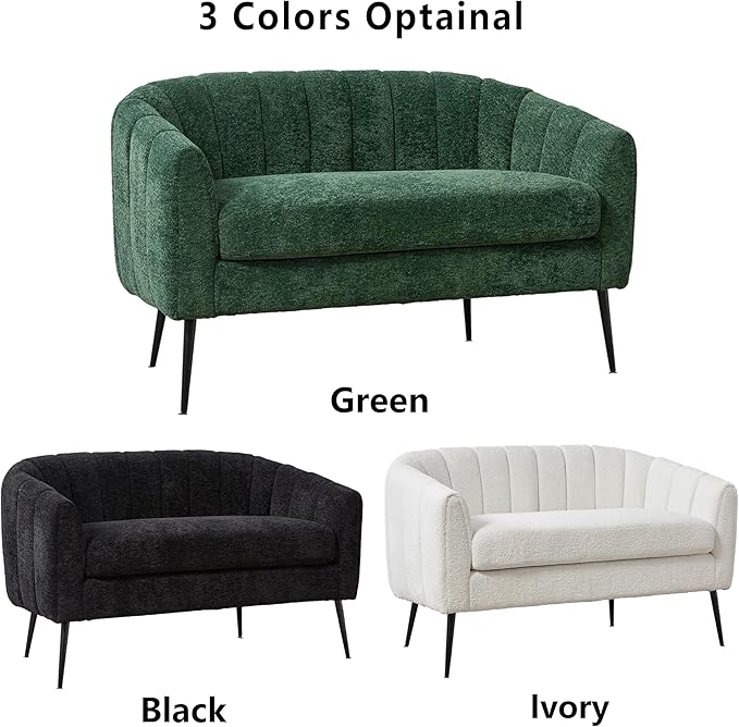 50.2 Small Sofa Couch for Small SpacesModern Green Corduroy Loveseat CouchesOval 2 Seater Sofas Love Seat with Black Metal Legs for ApartmentBedroomRV. (Green 50.2)