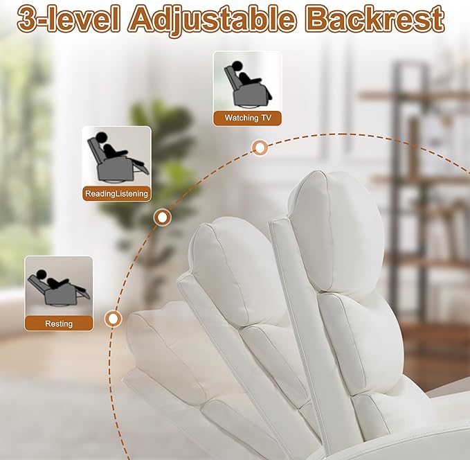 Manual Swivel Rocker Recliner Chair for Adults Overstuffed Glider Recliner for Nursing with Vibration Massage &amp Heat Living Room Rocking Recliner 3-Stage backrest Faux Leather White