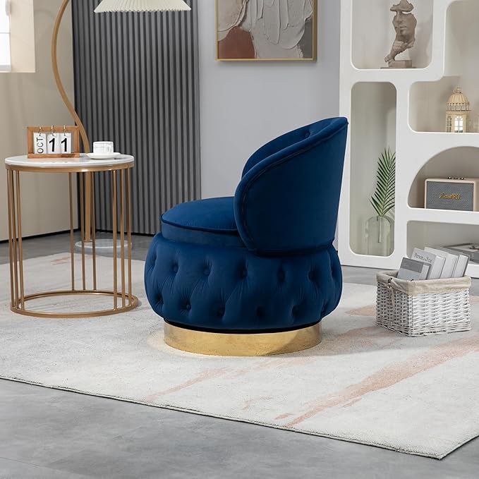 Swivel Barrel ChairVelvet Swivel Accent Chairs Modern Round Storage Small Chairs 360 Degree Upholstered Swivel Boucle Chair for Living Room Bedroom（Blue）