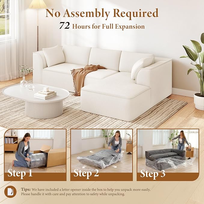 Vesgantti 106 Cloud Sectional Couch with Chaise Deep Seat Modular Sectional Sofa Chenille Memory Foam Sofa Boneless Couches for Living Room Bedroom No Assembly Required (Beige Right-Facing Chaise)