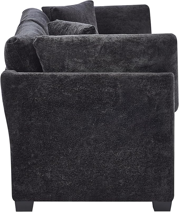 Christopher Knight Home Masie Chenille Upholstered 3 Seater Sofa Couch Wooden Home Sofa Living Room Comfy Cloud Couch for Bedroom Home Office Black