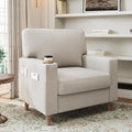 Actinidia Oversized Accent Chair with Cup HoldersMid Century Modern Upholstered Living Room ChairHigh Back Single Sofa ChairReading Armchair for Bedroom Apartment Waiting Room OfficeBeige