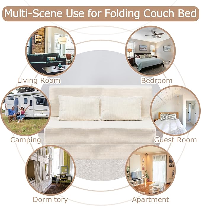 Folding Sofa Bed 4 in 1 Convertible Sleeper Chair with Pillow Twin Memory Foam Fold Out Chair Bed Modern Floor Futon Sofa Couch Mattress for Living Room/Guest/Apartment Beige | Fold out chair bed