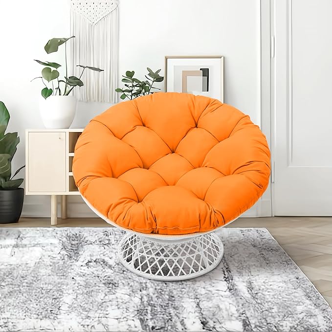 360° Swivel Papasan Chair - 350lbs Capacity Indoor/Outdoor Wicker Lounge Chair with Thick Cushion Modern Accent Chair for Living Room Bedroom Patio (White &amp Orange)