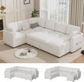 120 Sectional Sofa Couch with Pull out Bed 7 Seat U Shaped Pull out Couch Bed with USB Ports Velvet Modular Sleeper Sofa Bed with Throw Pillows Large Sectional Couches for Living Room Beige