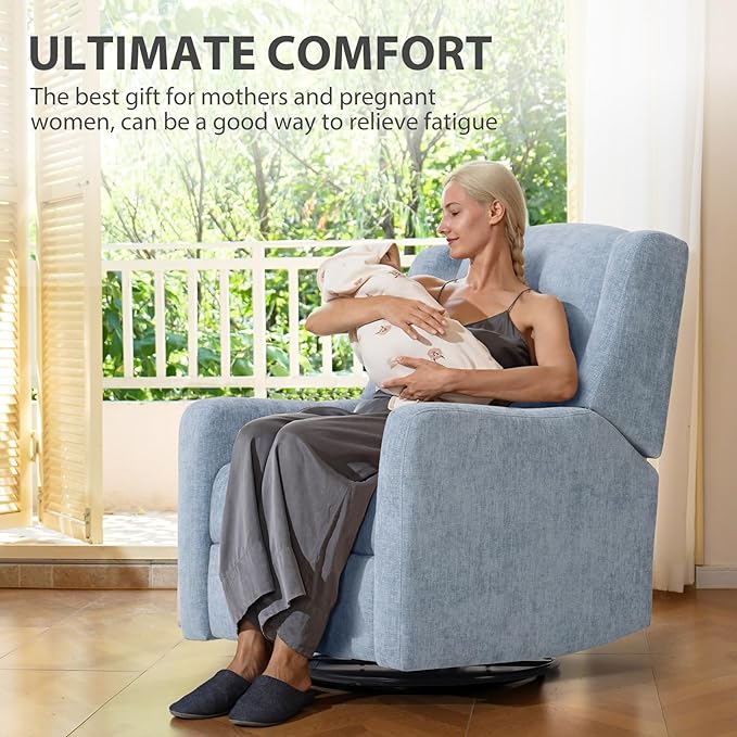 Power Recliner Chair Swivel Glider Large Rocker Recliner w/USB Charging Port Chenille Upholstered Nursery Glider for Bedroom NurseryLiving Room Set of 2 Blue