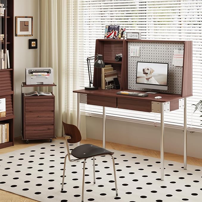 JOMEED 3 Drawer File Cabinet with Extended Desktop Lockable Wheels Under/Beside Desk Storage and Organizer Cabinet for Home Office Small Rolling File Chest Printer Stand Modern Style Walnut Large