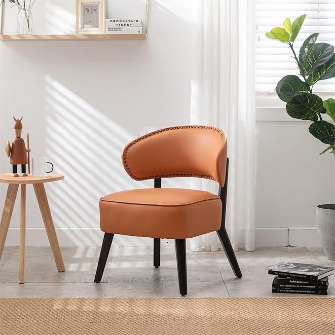 Modern PU Leather Upholstery Chair Living Room Leisure Sofa ChairArmless Reading Chair for Living Room Bedroom Waiting Room with Rivet Trimfor Bedroom Home ReceptionOrange