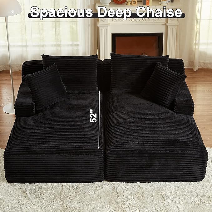 78” Oversized Double Chaise Lounge Indoor Corduroy Sleeper Sectional Couch Upholstered Boneless Cloud Sofa Deep Seat Comfy Plush Chair Bed for Living Room