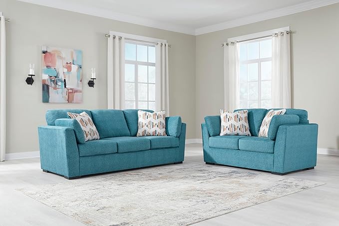 Signature Design by Ashley Keerwick Scandinavian Loveseat with 4 Toss Pillows Blue