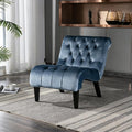 Accent Chair Living Room Reading Chairs Comfy Velvet Upholstered Mid Century Modern Accent Chair Tufted Back Armless Chair with Wooden Legs for Living Room Bedroom Office Light Blue