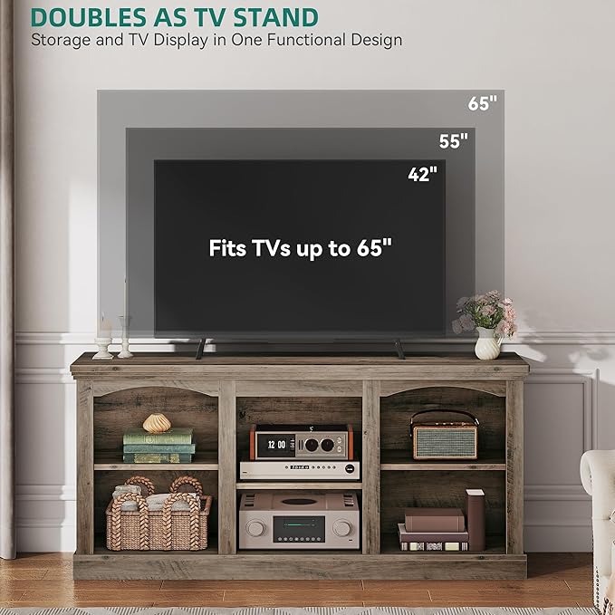 YITAHOME Farmhouse TV Stand for 65 Inch TV Entertainment Center with Adjustable Shelf Large TV Console Table for Living Room (Washed Grey)
