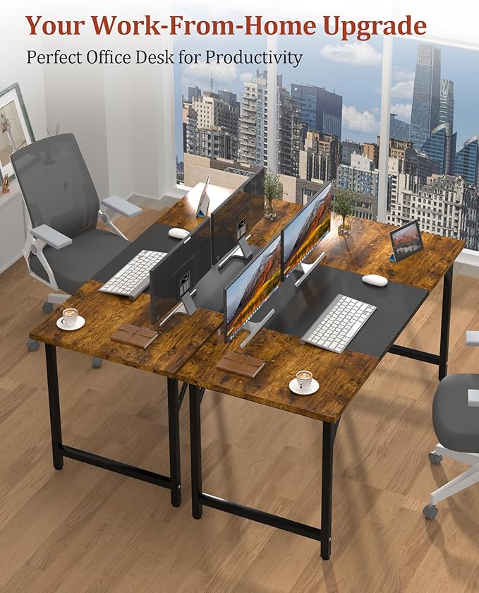 Computer Desk 55.1 Office Desk Extra Wide 23.62” Carbon Fiber Deep Desktop 0.59” Thick Heavy-Duty Home Office Desks Office Table with Steel Frame Wood Desk for Bedroom Study Writing Gaming Work