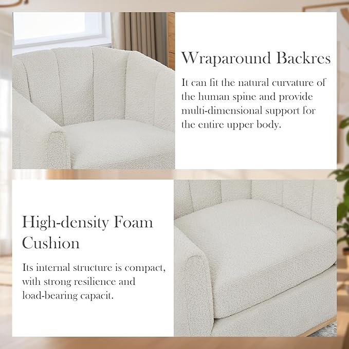 Aoiy &amp Wifon 32.33 W Swivel Accent Barrel Chair Round Living Room Swivel Chair Boucle Ivory