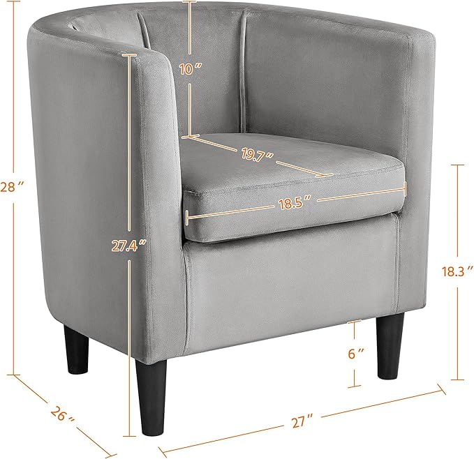 Topeakmart Velvet Club Chair Elegant Style Accent Chair Upholstered Armchair for Living Room Reception Room Bedroom Gray