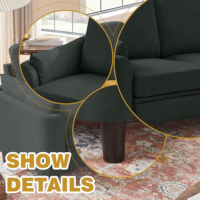 2 Piece Sofa Set Modern 3 Seater Sofa and Loveseat Sets Convertible Sectional Couch with Reversible Chaise L Shaped Couch Sets for Living Room ApartmentBlack