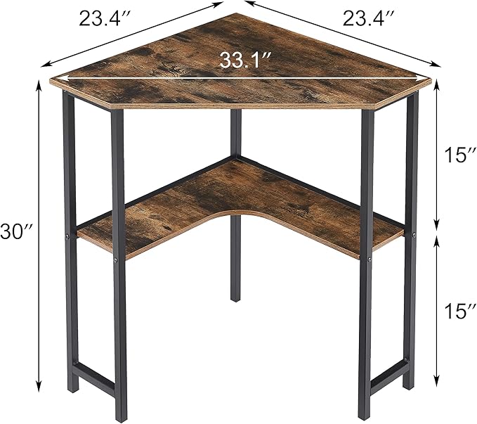 VECELO Small Corner Computer Desk 33 x 23 inches with Storage Shelves for Small SpacesTriangular ShapeBrown
