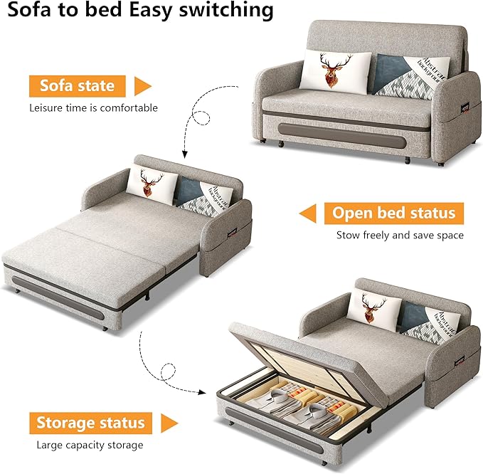 Versatile Pull-Out Sofa Bed – Compact Futon Couch for Small Spaces Gray/White 34.25 D x 59.84 W x 37.4 H Ideal for Living Room &amp RV (61.61)