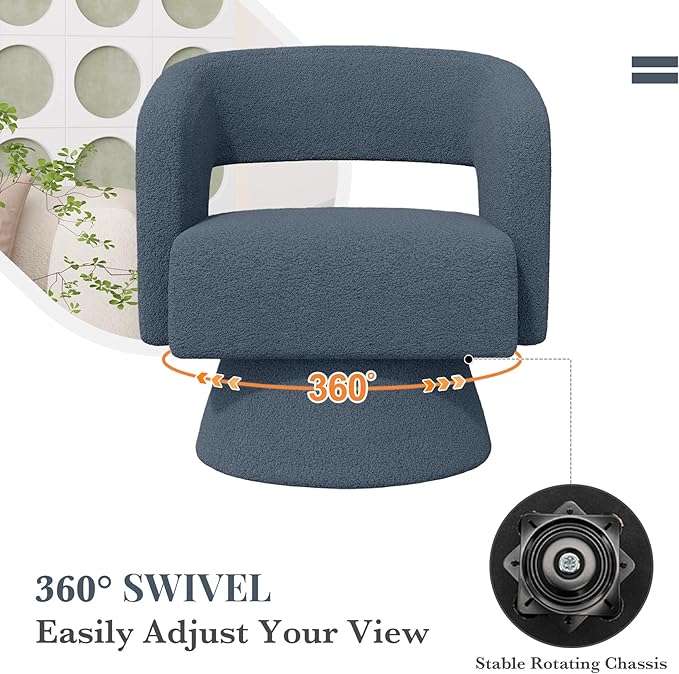 Swivel Barrel Accent ChairOversized Teddy Upholstered Round Swivel ChairModern Luxury 360 Degree Living Room Vanity Chair for Bedroom OfficeBlue4PCS