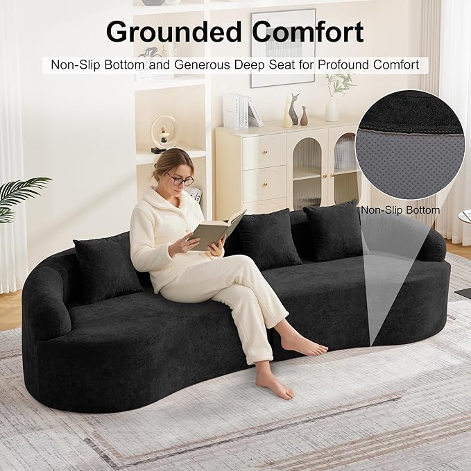 110.2 Curved Boneless Couch Oversized Cloud Sofa with 4 Pillows Modern 4 Seater Modular Sectional Sofa Boneless Sectional Couches for Living Room Curved Foam Couch Black