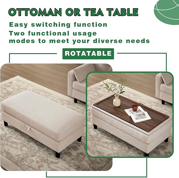 101 Modern Sectional Sleeper Sofa Bed U Shaped Couch with Storage Ottoman and Side Pockets 4 Seater Sofa for Living Room Apartment Beige