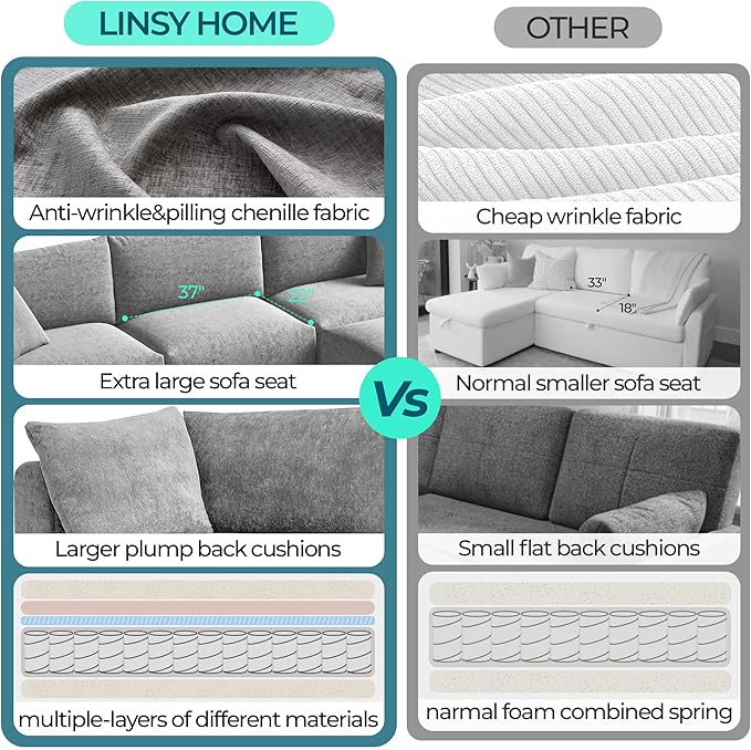 LINSY HOME Ottoman Modular Sectional Oversized Couch 37 Wide Ultra Soft Cloud Couch Ottomans Convertible Sectional Sofa for Living Room Apartment Dorm Room