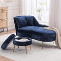 Chaise Lounge Chair Indoor Chenille Upholstered Chair with Left Armrest &amp Pillow Modern Lounge Chairs Sofa with Footstool for Living Room Bedroom Office (Blue)