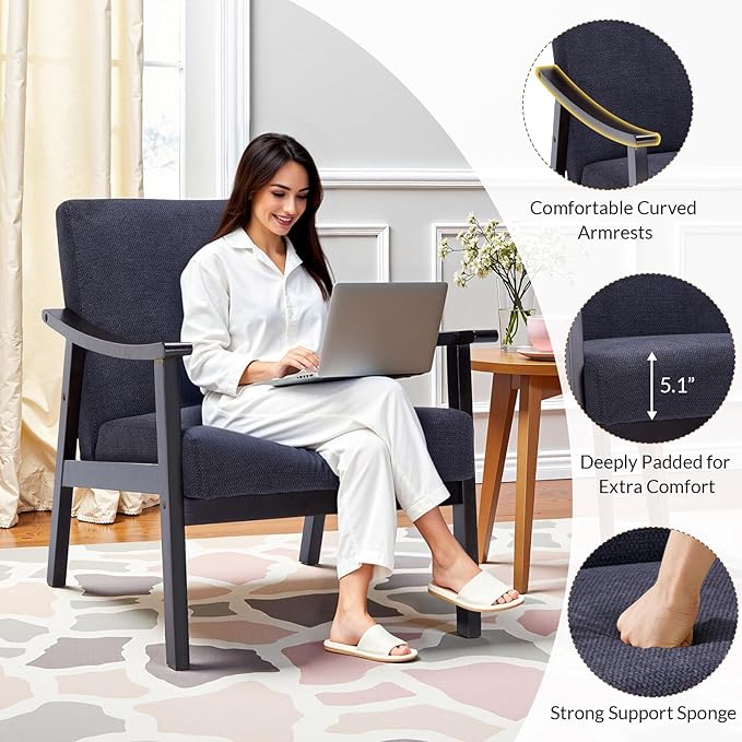Rovibek Accent Chair for Bedroom - Midcentury Modern Accent Chair with Arms Upholstered Armchair with 5.1in Thick Foam Comfy Chairs for Living Room