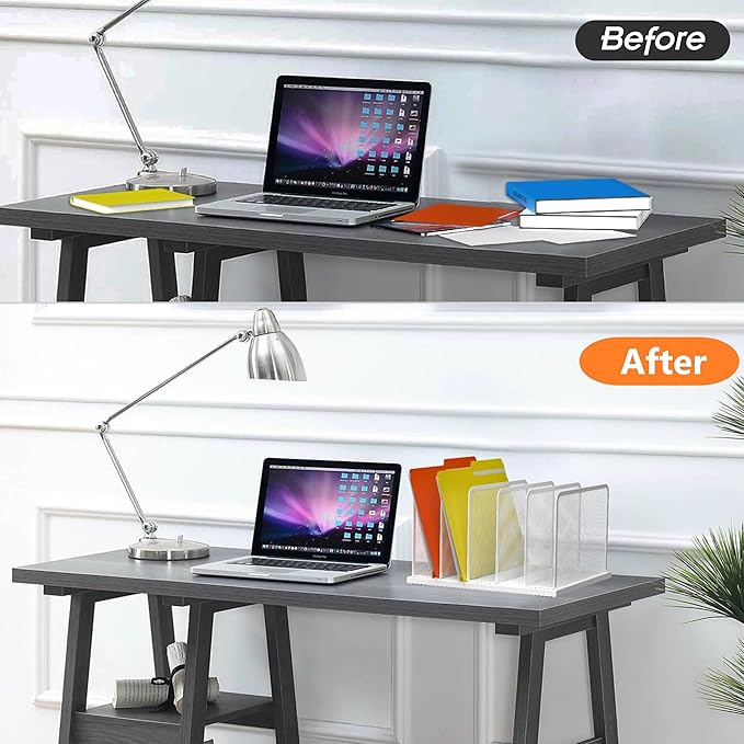 Kuntine.B Desk File Organizer Upright Mesh Desktop Organizer File Sorter Office Organization File Holder for Home Office &amp Classroom (White 1 Pack 5-Section)