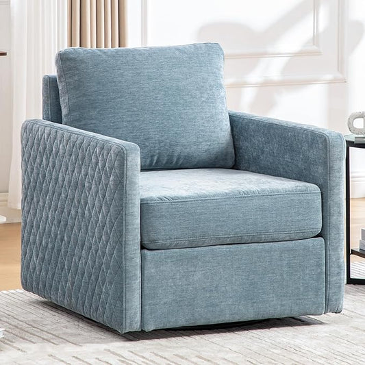 Chifee &amp Vingol 29.5 W Swivel Accent Chair Upholstered Swivel Chairs Mid Century Modern Chair for Living RoomBlue