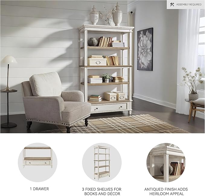 Signature Design by Ashley Realyn French Country 75 Bookcase with Drawer Chipped White