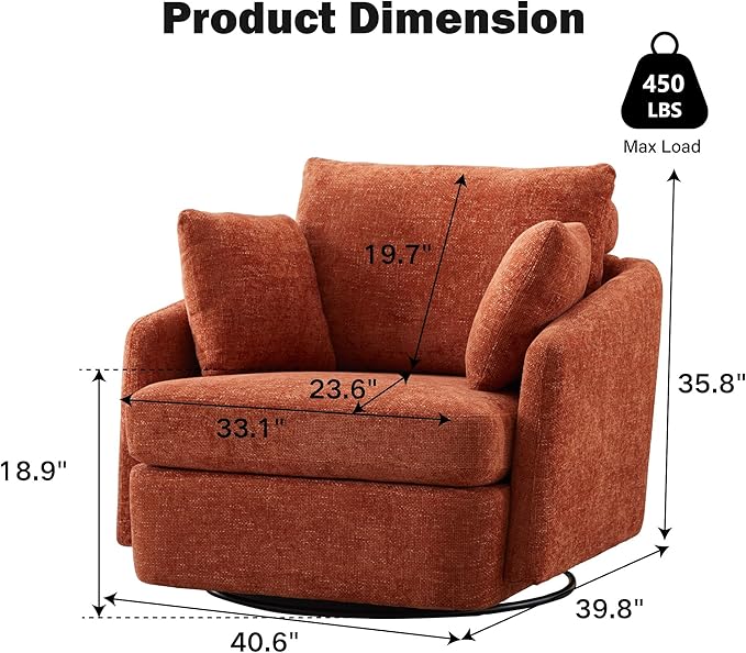 Chifee &amp Vingol 40.6 Oversized Swivel Accent ChairChenilleOrange