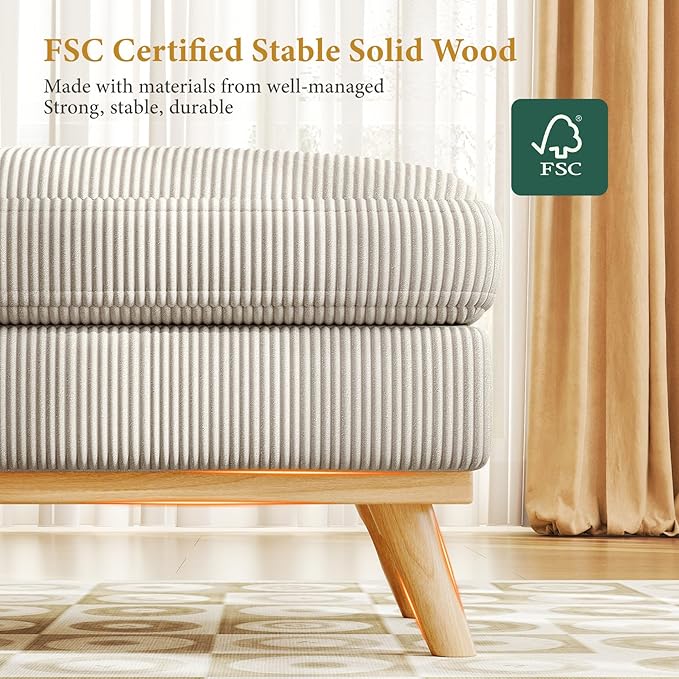 Vesgantti Large Ottoman for Modular Sofa 29.5 Corduroy Ottoman with Spring Cushion Rectangle Foot Rest for Couch Entrance Footstool with Wood Legs Footstool for Living Room Bedroom Light Gray