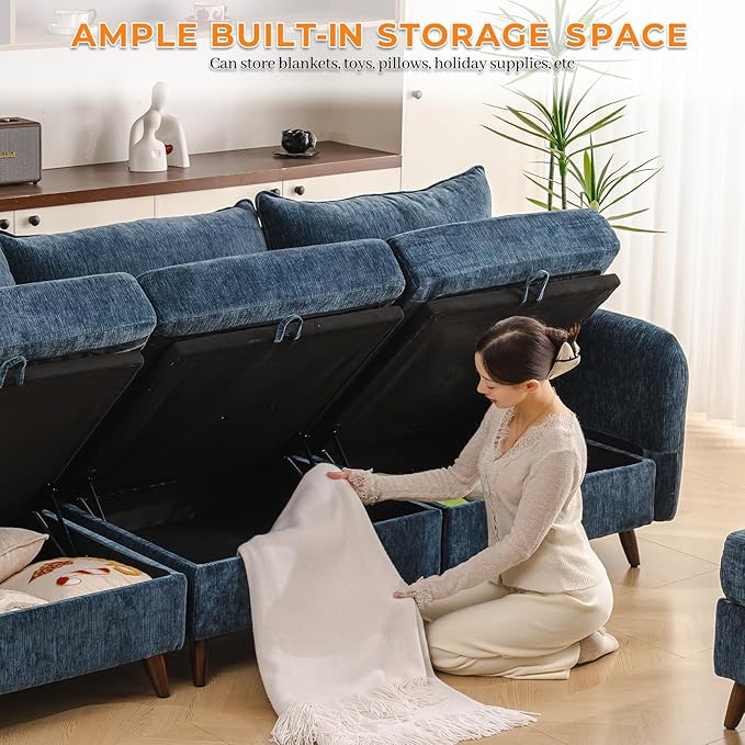 73'' Loveseat Sofa with All Seats Storage Modular Sectional Couch with Deep SeatOversized Comfy Couch with 7.8'' CushionLarge Sofa for Living RoomBedroomVeletBlue