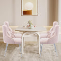 Velvet Vanity Dining Chairs Set of 4 Upholstered Makeup Accent Reading Chair Office Desk Vanity Stool Chairs with Metal Legs for Kitchen Bedroom Living Room Pink