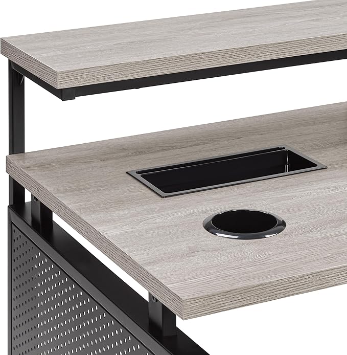 OSP Home Furnishings Ace Contemporary Modern Home Office Desk with Shelf L-Shape with Grey Taupe Finish