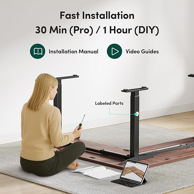 FEZIBO 63 x 55L Shaped Standing Desk Adjustable Height 63 Inch Electric Stand up Corner Computer Desk Sit Stand Home Office Desk with Splice Board Black Frame/Black Walnut Top