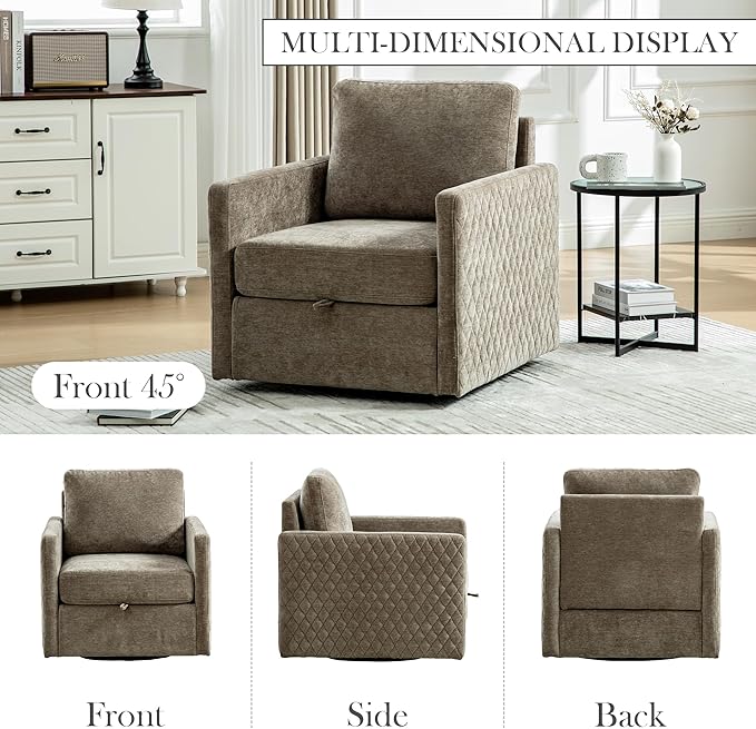 Aoiy &amp Wifon 29.5''W Swivel Accent Chair Set of 2 Comfy Modern Square Arm Chair with Hidden Storage for Living Room/Bedroom/Office Chenille Taupe