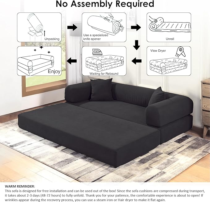 80 Convertible Sofa Bed Corduroy Deep Seat Folding Pull Out Couch with Pillows No Assembly Modern Boneless Couch Compression Sofa in Box Floor Sofa with Storage Pocket for Living RoomDark Grey