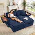 Chaise Lounge Chair Indoor 68 W Corduroy Loveseat Sectional Couch with Sorage Ottoman/Wing Table/Charge Ports/Cup Holder Modern Comfy Deep Seat Reading L-Shape Sofa for Living Room Blue
