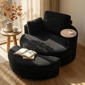Yoglad 51” Swivel Barrel Chair with Storage Ottoman Corduroy Upholstered Accent Chair and A Half with Tray Table Oversized Chaise Lounge Round Sofa Chair for Living Room Bedroom(Black)