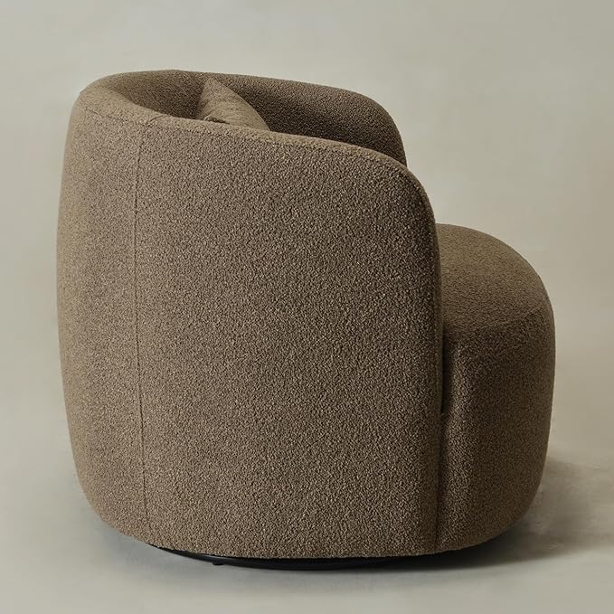 KINWELL 34 Wide Sherpa Swivel Barrel Chair No Assembly Round Boucle Upholstered Accent Chair Armchair Single Sofa Chair with Toss Pillow for Living Room and Bedroom Teddy Brown
