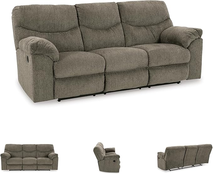 Signature Design by Ashley Alphons Transitional Tufted Reclining Sofa Light Gray
