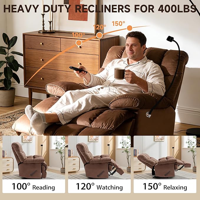Euthymia Oversized Recliner Chair Big and Tall Recliner Chairs for Adults 400LBS Large Recliner Chair Extra Wide Recliner for Living Room Brown