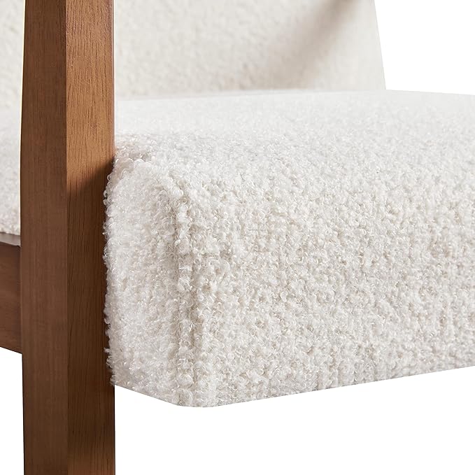 Topeakmart Living Room Accent Chair Mid Century Leisure Chair with Wooden Frame Modern Barrel Chair for Living Room Bedroom Ivory