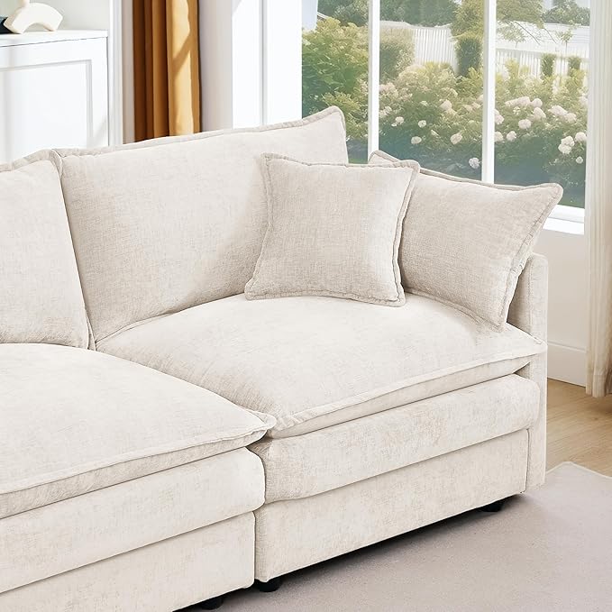 Eafurn 130.71 Oversized Reversible Modular Sectional Sofa Couch with 2 Ottomans - Deep Seat Chenille Modern U Shaped Sofa with Thickness Cushions and Pillows for Living Room Bedroom