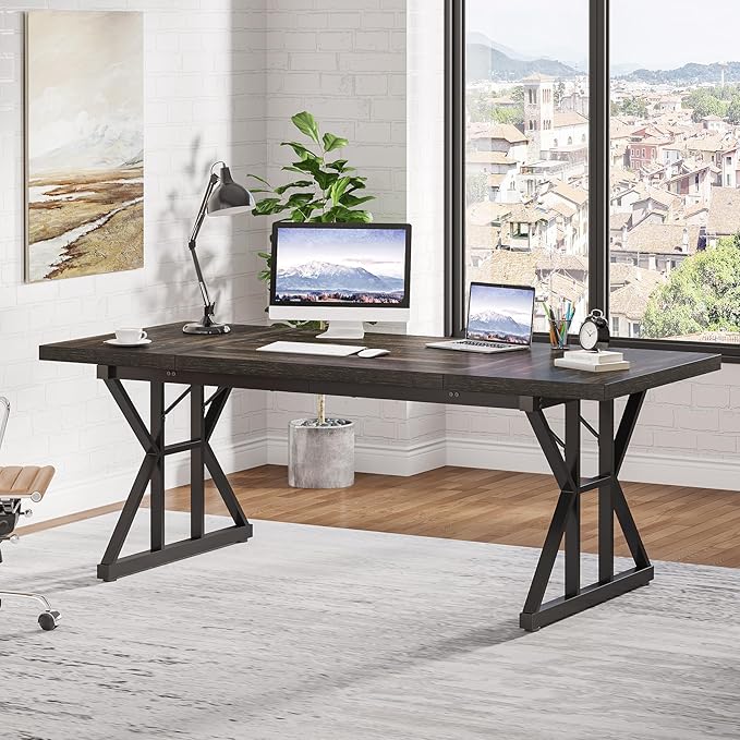 Tribesigns 70.8-Inch Executive Desk Large Computer Office Desk Workstation Modern Simple Style Laptop Desk Study Writing Table Business Furniture for Home Office (Black Oak 70.8 Inch)