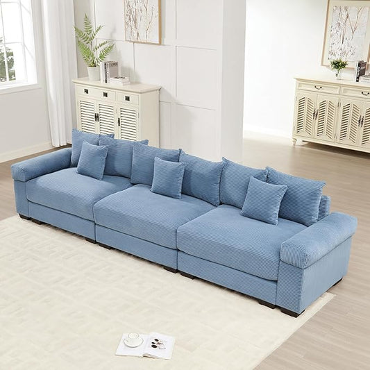 130 Corduroy Sectional Couches for Living Room Blue Comfortable Oversized Sectional Sofa Set with Deep Seat Large 3 Seater Couch Sofas para Sala Modern Corduroy Couch Set