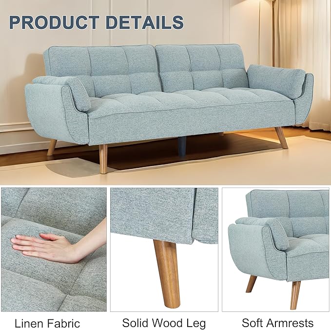 Convertible futon Sofa Bed Sleeper Sofa Bed with Adjustable backrest Small Space Small Sofa Living Room Bedroom (Light Gray)